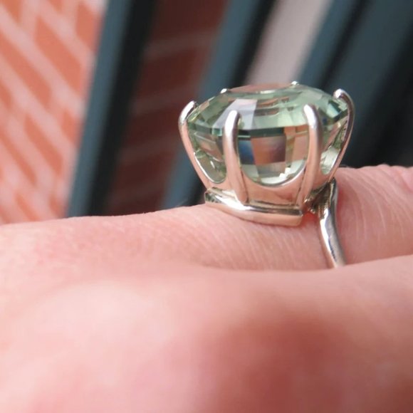 Green Quartz Prasiolite In 14K White Gold Cocktail Ring Size 7 - Picture 6 of 7